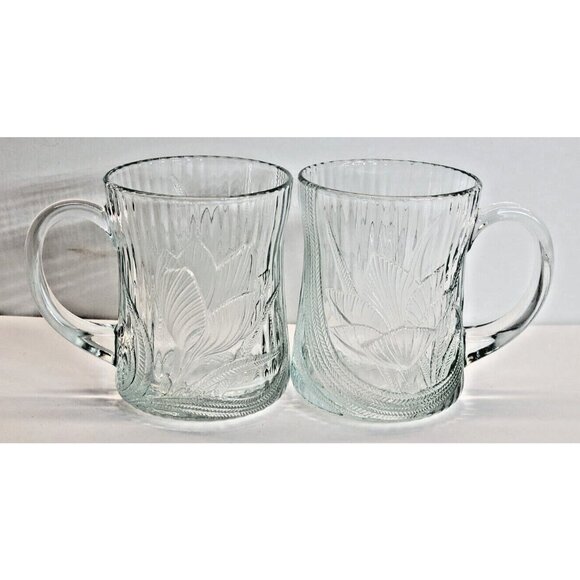 Arcoroc Canterbury Clear Crocus Embossed Vintage Mug Coffee Tea 10 oz set of 2 - Picture 1 of 10